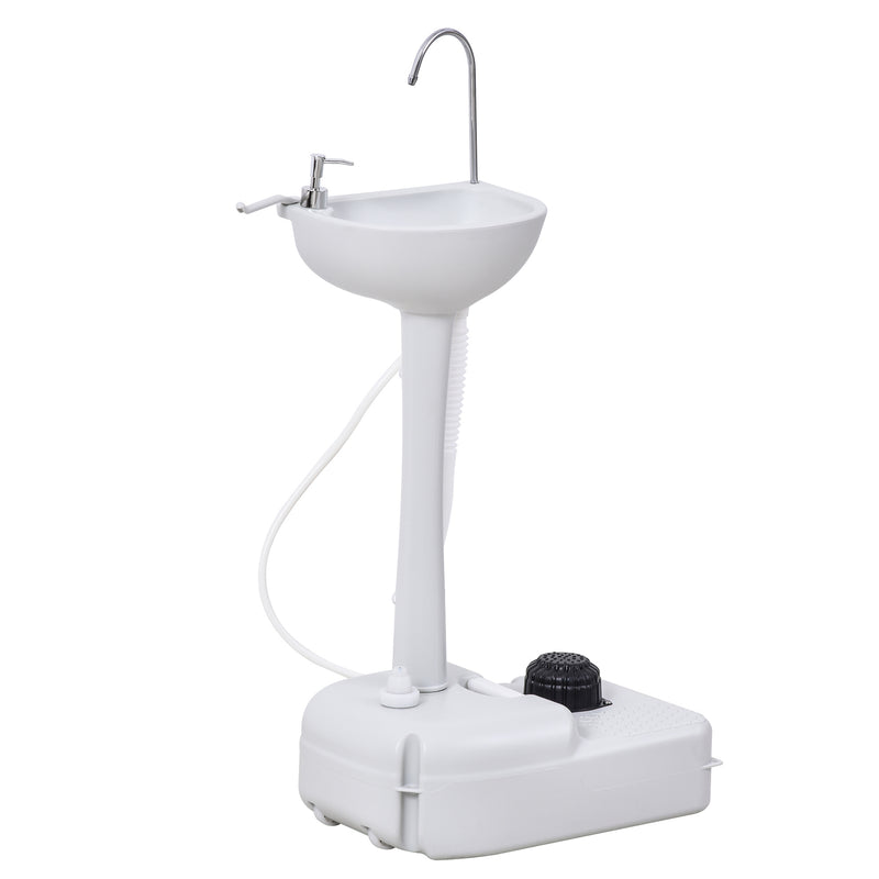 kleankin Portable Camping Sink, Handwashing Station Basin with 4.5 Gallon Tank, Rolling Wheels & Soap Dispenser for RV, Outdoor Events, Gatherings, HDPE, White