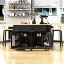 48inch Kitchen Island with 2 Bar Stools, Power Outlet, Internal Storage Rack, Kitchen Storage Cart on 5 Wheels with Drop Leaf, 5 Open Side Racks, Drawers, Black (Old SKU N707S000015B)(Three Packages)