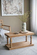 36x18x18' 2-Tier Rustic Rectangular Coffee Table, Natural Wood Living Room Center Table with Carved Baluster Legs, Farmhouse/French Country