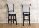 2pc Luxurious Bar-Height Stools Curved Backrest Button-Tufted Upholstery Nailhead Trim Rich Black-Finished Frame Smooth Swivel Function