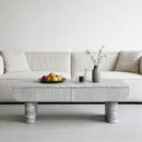 Coffee Table with Grey Wood Texture Tabletop, Mid Century Modern Coffee Table with Fluted Drawer, Coffee Table for Living Room, Office