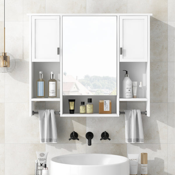 35'' x 28'' Modern Wall Mounted Bathroom Storage Cabinet, Bathroom Wall Cabinet with Mirror, Medicine Cabinet with Towels Bar