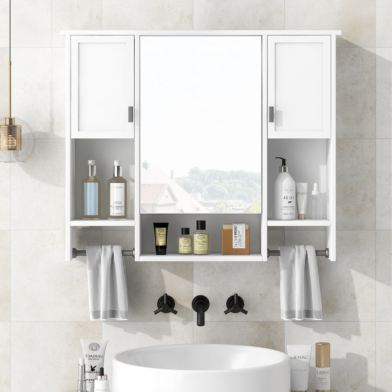 35'' x 28'' Modern Wall Mounted Bathroom Storage Cabinet, Bathroom Wall Cabinet with Mirror, Medicine Cabinet with Towels Bar