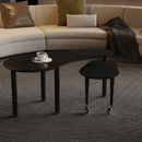 Contemporary rotatable cocktail table with solid rubber wood legs, 360 degree rotating coffee table with wood grain veneer tabletop black / walnut / grey brown finish for living room, bedroom