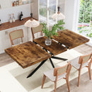 55.11'-70.86'Retro Rectangular Stretch Dining Table, Antique Wood Top And Same Color Relief Plate,With Storage Box,Suitable for dining rooms, kitchens, and living rooms, Brown
