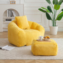 Giant Bean Bag Chair withFootstool, Oversized Bean Bag  for Adults and Kids, Faux Fur Shell-Shaped Large Chair with Filler, Stuffed Big Accent Sofa,  Floor Sofa for Gaming,Reading Living Room Bedroom