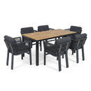 7-Piece Outdoor Dining Set with Acacia Wood Table and 6 Grey Aluminum Chairs, Weather-Resistant Patio Furniture in Grey and Teak Finish