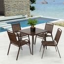 5-Piece Plastic chair and steel table Outdoor Dining Set, plastic Chairs and Table Set for Garden Patio, Brown