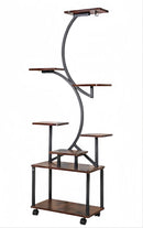 8-Tier Indoor Plant Stand with Grow Lights, 61 in S-Shaped Metal Shelf for Multiple Plants, Black