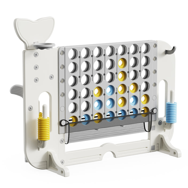 4-to-Score Giant Game Set with Mesh Bag & Jumbo Connect 4, Basketball Hoop, Ring Toss & Golf Games, Height Adjustable in White+Gray HDPE