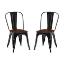 Set of 2 High Gloss Black with Walnut Wooden Seat Industrial Metal Dining Chairs 18 Inch Seat Height Stackable, Indoor Outdoor, Lightweight Easy-Clean Surface, Easy Assembly, Durable Modern Design