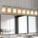52' Modern 8-Light Vanity Wall Sconce, Golden Finish with Frosted Glass Shades for Bathroom or Hallway Lighting (No Bulbs)