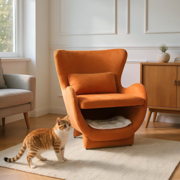 Furniture Style 2 in 1 Pet Friendly  Modern Velvet Lounge Chair, Upholstered  Back Accent Chair Leisure Single Sofa Chair for Living Room Office, Orange