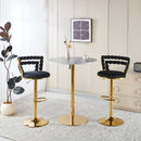 Modern Gold Bar Table Set with 2 Adjustable Bar Stools, Round Marble-Patterned Pub Table for Home Bar & Kitchen