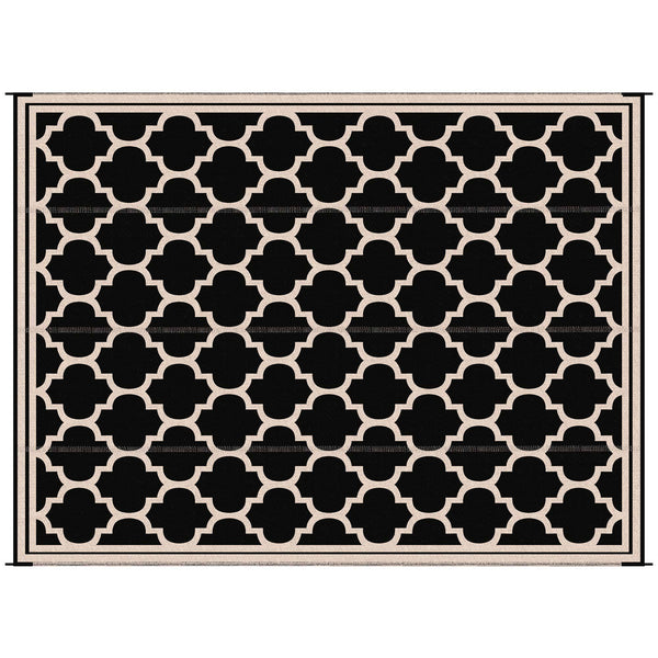 Outsunny Reversible Outdoor Rug Carpet, 9' x 18' Waterproof Plastic Straw Rug, Portable RV Camping Rugs with Carry Bag, Large Floor Mat for Backyard, Deck, Picnic, Beach, Black & Beige