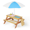 Wooden Kids Picnic Table, Sand and Water Table with Umbrella, Activity Table for Outdoor Backyard Patio Play