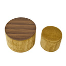 Classic Dark Yellow Chenille Storage Ottoman Set with Drum Shaped Stool and MDF Panel
