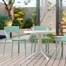 Haze Green Polypropylene Single-Side Chair- One-Piece Design for Indoor & Outdoor Use with 36 Inch Indoor/Outdoor Modern White Round PP Table