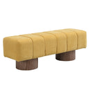Upholstered Dining Bench, No-Assembly Entryway Bench Ottoman, Yellow Chenille Fabric, 50' Length