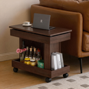 Small Coffee Table with Wheels, 360° Rotating Desktop Multi-Functional Side Table, Rolling End Table with Storage Compartment, Mobile Bedside Table for Living Room Bedroom Home Furniture, Walnut