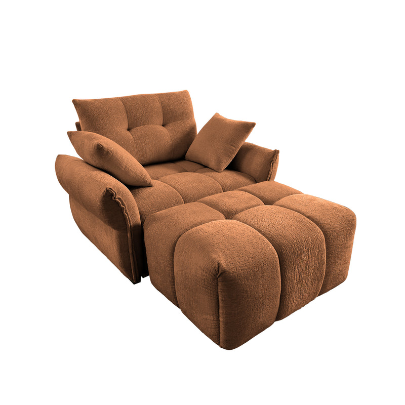Ergonomic Single Seater Sofa with Ottoman, High-Resilience Support Cushions, Easy Assembly Modern Lounge Chair, Burnt Orange, Chenille