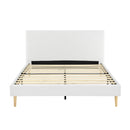 King Size Upholstered Platform Bed Frame, Solid Wood Slats Support Bed Base with Headboard, No Box Spring Needed, Easy Assembly,White