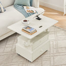 High-Gloss Lacquered Adjustable Height Rolling End Table with Charging Station&Universal Wheels with Brakes, Multi-functional Lift Top Table with Storage Drawers for Living Room Bedroom