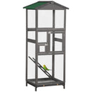 PawHut 65' Wooden Bird Cage Outdoor Aviary House for Parrot, Parakeet, with Pull Out Tray and 2 Doors, Grey