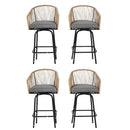 Outdoor Bar Stools Set of 4, 4-Piece Patio Bar Stools with Armrests, All Weather Rattan Bar Chairs with Backrest, Wicker Bar Stools for Backyard, Garden, Pool, Balcony and Deck-Grey