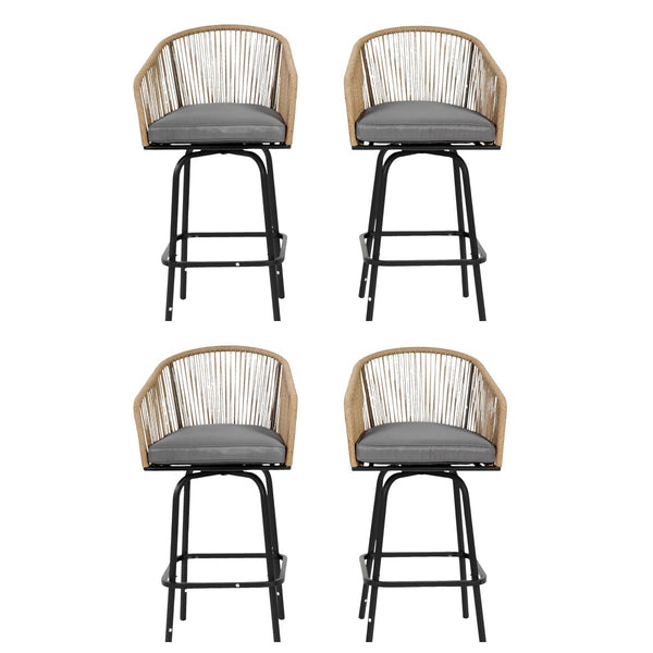 Outdoor Bar Stools Set of 4, 4-Piece Patio Bar Stools with Armrests, All Weather Rattan Bar Chairs with Backrest, Wicker Bar Stools for Backyard, Garden, Pool, Balcony and Deck-Grey