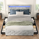 Queen Size Upholstered Platform Storage Bed Frame with 4 Drawers and LED Light,No Box Spring Needed
