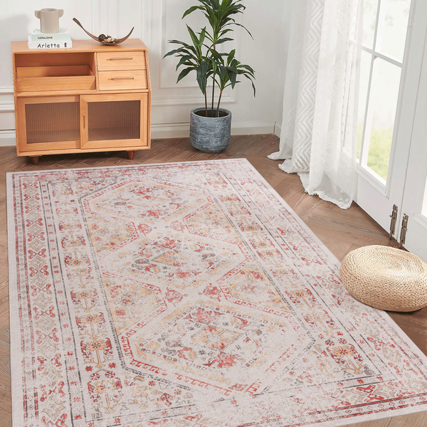 MAVAL Beige Washable Rug 3x5 Area Rug (Beige, 3' x 5')