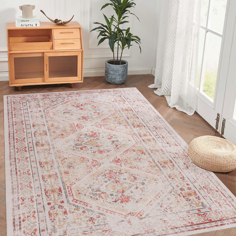 MAVAL Beige Washable Rug 6x9 Area Rug (Beige, 6' x 9')