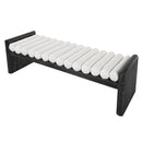 Modern Chenille Upholstered Bench, Rubberwood Frame Ottoman Bench with Rolled Cushions in Black+Beige Finish