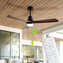 52' Wooden Ceiling Fans with Lighted Remote Control, Indoor Outdoor Wooden Ceiling Fan, Outdoor Modern Ceiling Fan with 3 Fan Blades for Patio, Living Room, Farmhouse, etc (Black + Walnut)