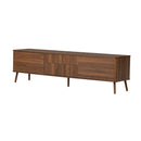 Modern 70 inch Fluted TV Stand with Storage Drawers and Cabinets for TVs up to 80 inches, Walnut Finish, Solid Wood Legs, Soft-Close Hinges, Cable Management