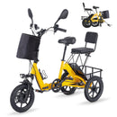 Foldable Electric Tricycle for Adults – 350W (Peak 500W), 480Wh Removable Battery, 2 Seats, Large Basket, Black & Yellow (Ideal for Seniors & Women)