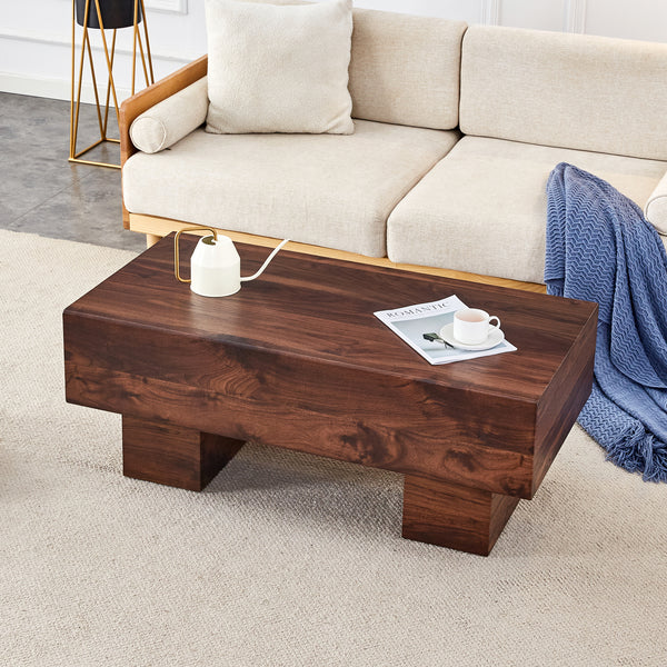 Modern Simple Walnut Colored Texture Sticker MDF Coffee Table - 43.3'x21.6'x17.2' Practical Model.Making it an ideal addition to any living room or apartment.W1151P230543