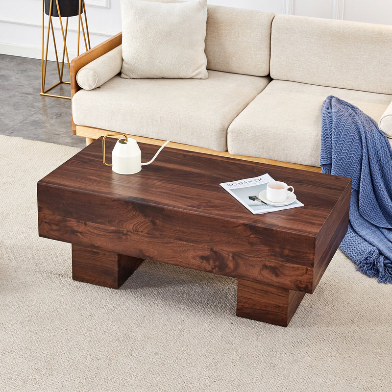 Modern Simple Walnut Colored Texture Sticker MDF Coffee Table - 43.3'x21.6'x17.2' Practical Model.Making it an ideal addition to any living room or apartment.W1151P230543