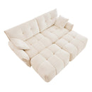 Cozy Plush Chenille 2 Seater Sofa Set with Ottomans and Throw Pillows in White