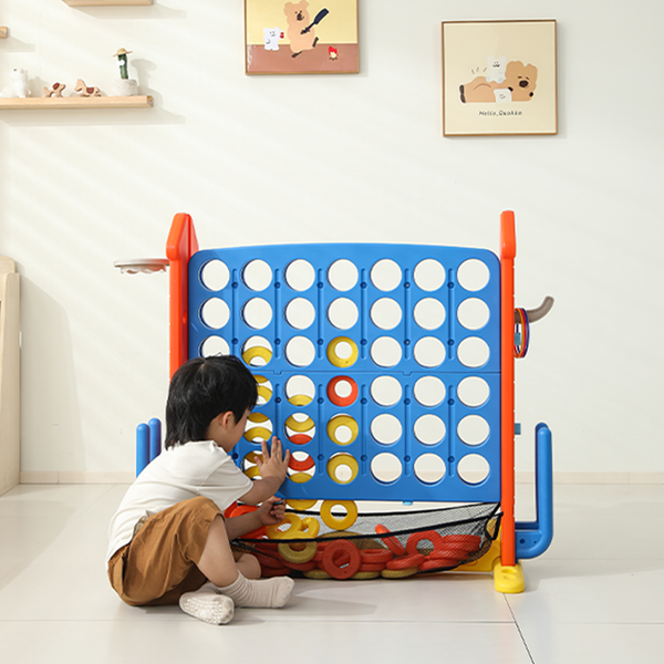 4-to-Score Giant Game Set with Mesh Bag & Jumbo Connect 4, Basketball Hoop, Ring Toss & Golf Games & Height Adjustable for Indoor & Outdoor Fun for Kids and Adults
