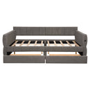 Gray Queen Size Upholstered Platform Bed with USB and 2 Drawers, Lambswool Material