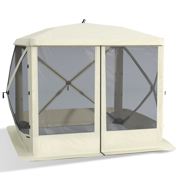 Outsunny Pop Up Camping Canopy Gazebo Screen Shelter Tent with Single Person Easy Set-Up, Ventilating Mesh, Portable Carry Bag for Outdoor Camping Party Event, 7x7FT, Beige