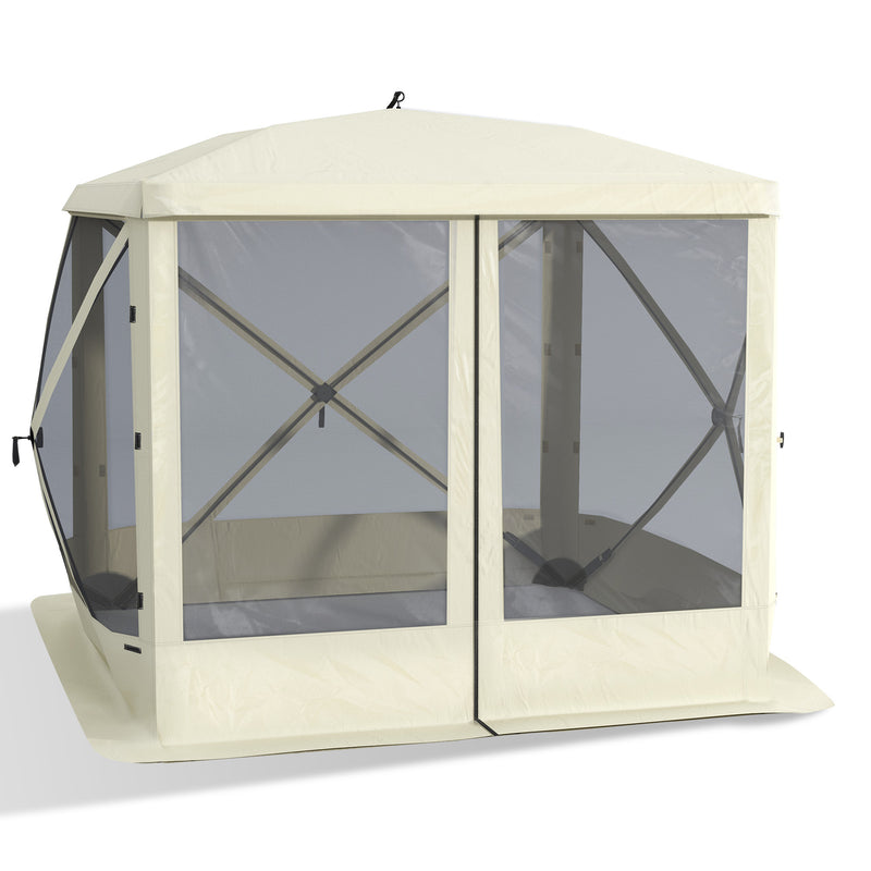 Outsunny Pop Up Camping Canopy Gazebo Screen Shelter Tent with Single Person Easy Set-Up, Ventilating Mesh, Portable Carry Bag for Outdoor Camping Party Event, 7x7FT, Beige