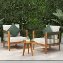 3 Pcs Set Acacia Wood Outdoor Club Chair with Handwoven Rope Accents & Curved Backrest - Water-Resistant Boho Patio Lounge Chair with Removable Cushions for Porch, Garden