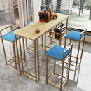 Bar table and chair five piece set, gold frame, multi-layer tabletop, chair cushion and backrest made of sponge, table with storage function (gold+beige+blue)