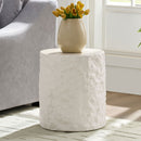 15.75 Inch Side Table,Round Fiberglass Coffee Table for Living Room,Bedroom,Modern Design Imitation Stone End Table for Apartment,No Need Assembly,Beige