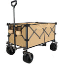 Heavy-Duty 360lb Capacity Foldable Utility Wagon – All-Terrain Quiet Wheels, Adjustable Handle & Cup Holders for Camping, Gardening, Picnic, Sports, and Shopping, grayish- brown