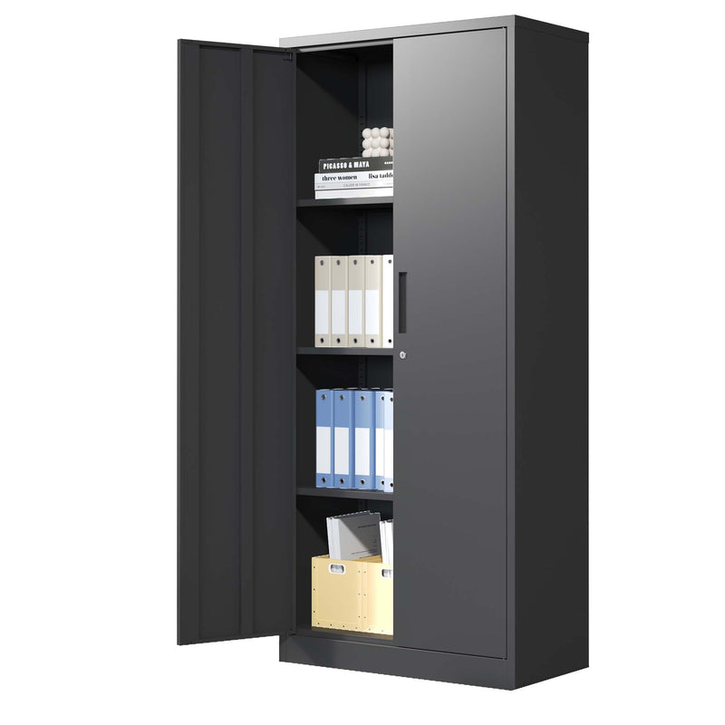 Heavy Metal Garage Storage Cabinet, Black Tool Steel Locking Cabinet with Doors and 3 Adjustable Shelves, 71 Inch Tall