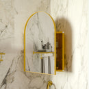 18x24 Inch Metal Corner Medicine Cabinet with Arched Mirror, Adjustable Glass Shelves, Space-Saving Bathroom Storage Organizer for Small Spaces, Matte Gold